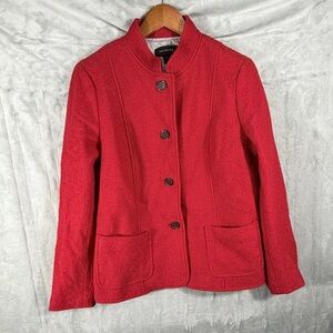 Talbots Red Wool Blend Button Front Jacket Size 10 wool blazer classic colorful